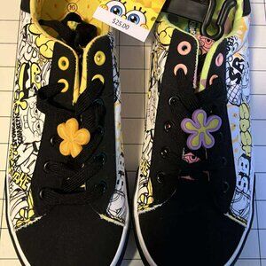 Nickelodeon Spongebob Sneakers Shoes Low Top Lace Up Men Black Yellow (SIZE 10)